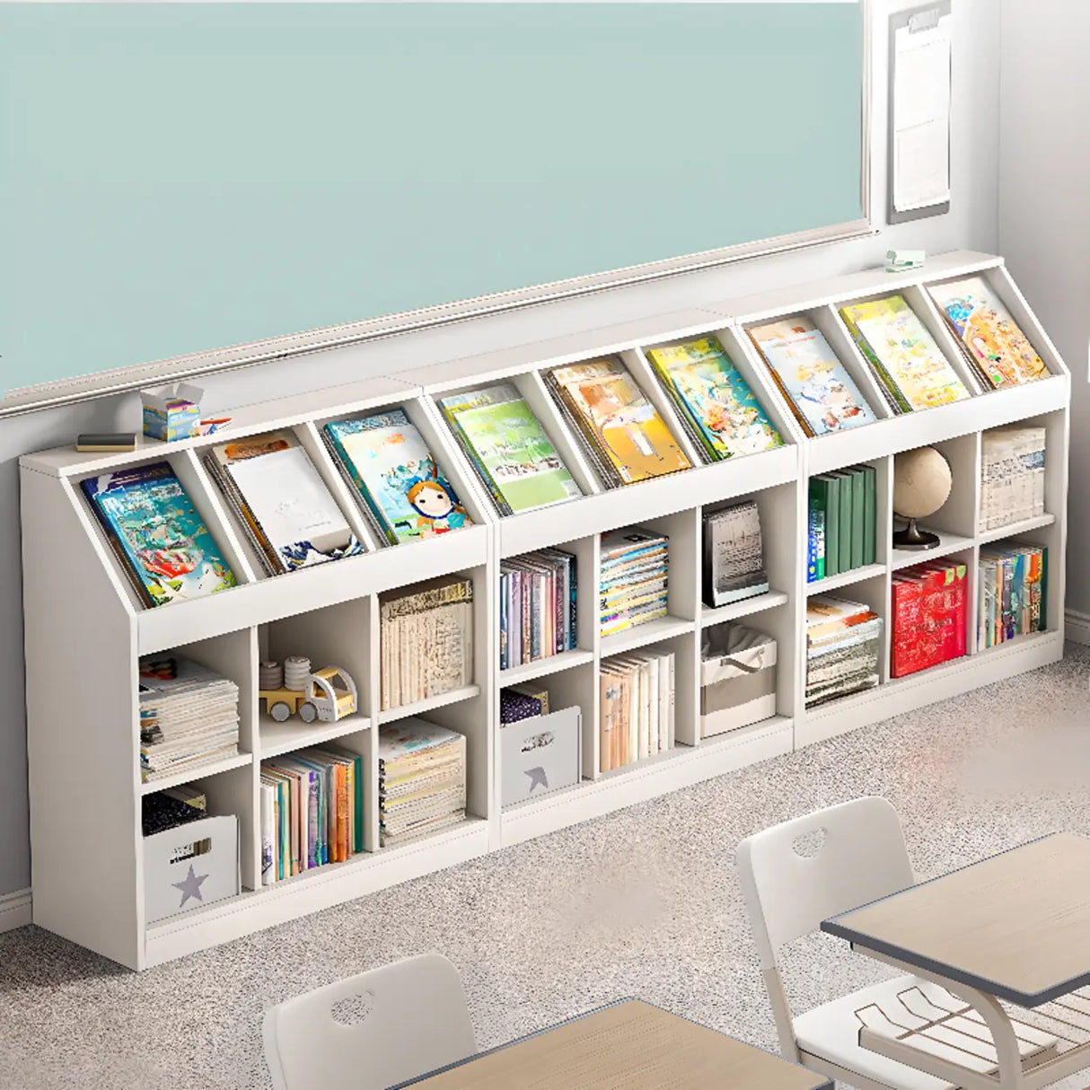 Modern White Wooden Organizer Horizontal Bookcases Image - 1
