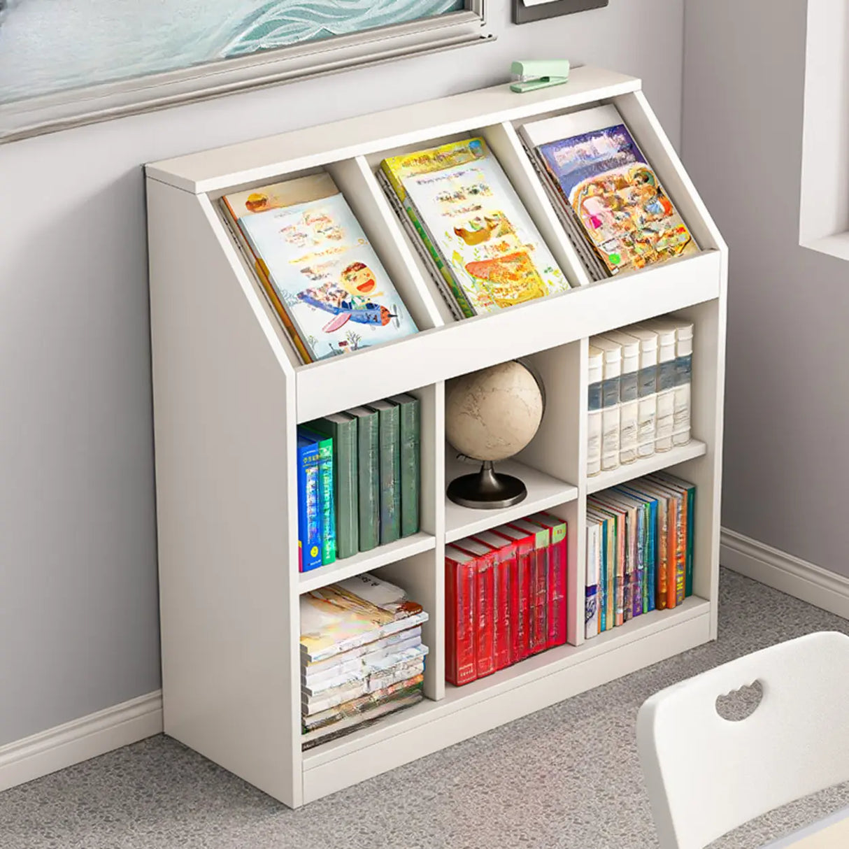Modern White Wooden Organizer Horizontal Bookcases Image - 11