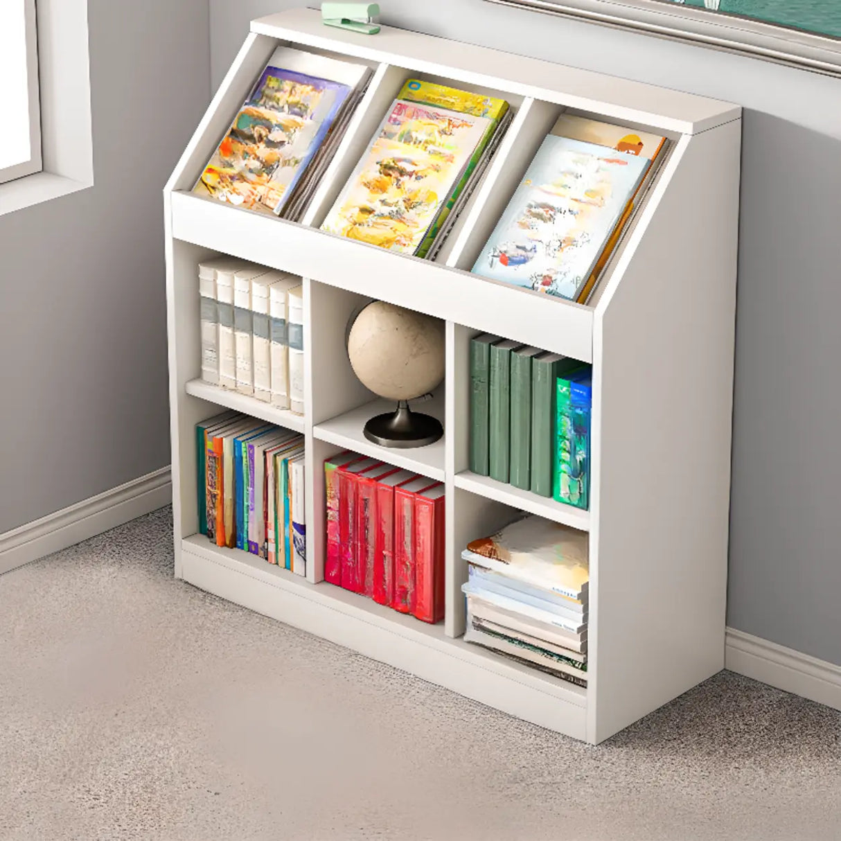 Modern White Wooden Organizer Horizontal Bookcases Image - 4