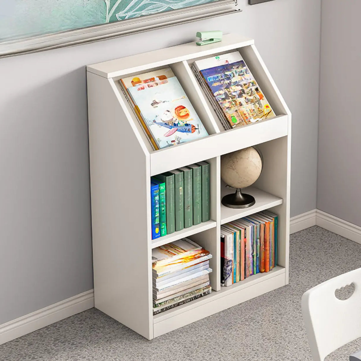 Modern White Wooden Organizer Horizontal Bookcases Image - 5