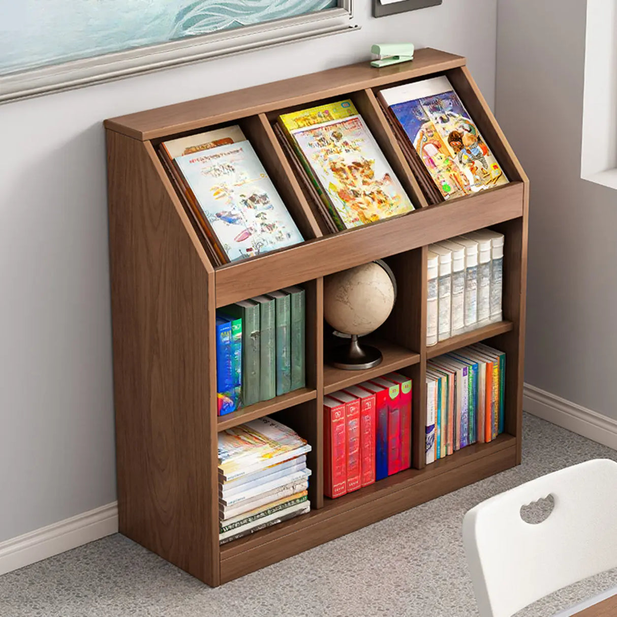 Modern White Wooden Organizer Horizontal Bookcases Image - 7