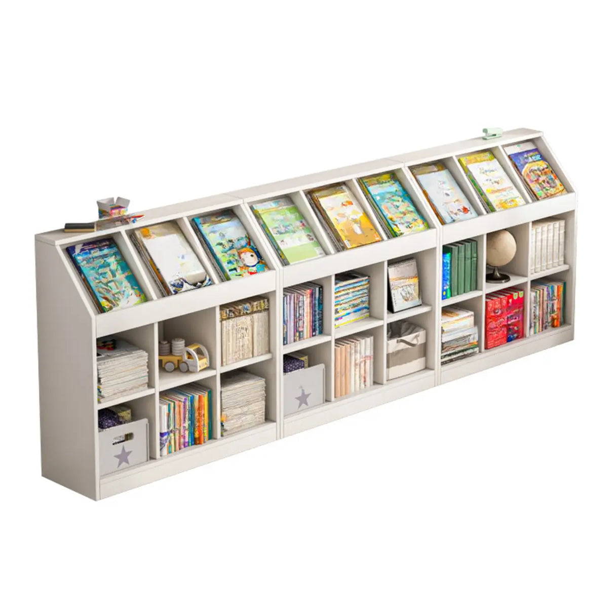 Modern White Wooden Organizer Horizontal Bookcases Image - 8