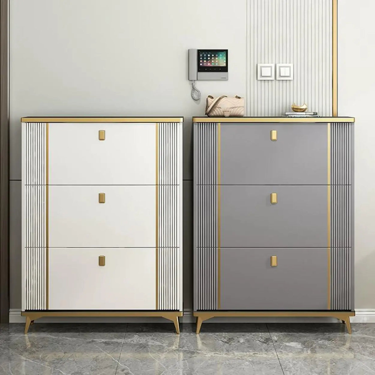 Modern Wood Adjustable Drop Front 3-Drawer Shoe Storage Image - 1