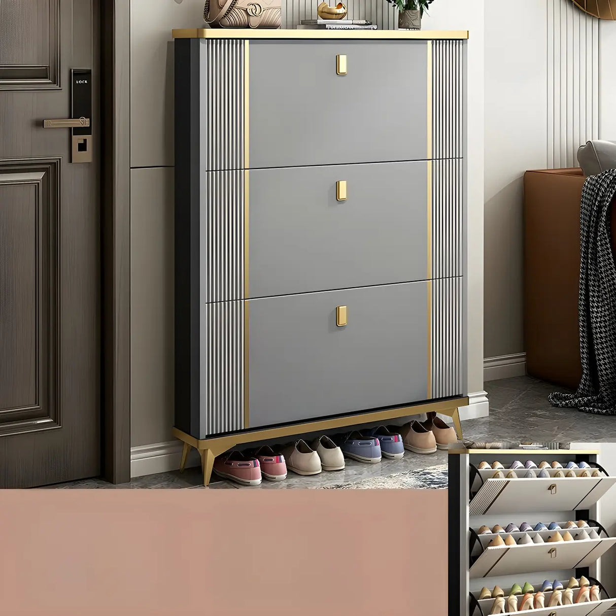 Modern Wood Adjustable Drop Front 3-Drawer Shoe Storage Image - 20