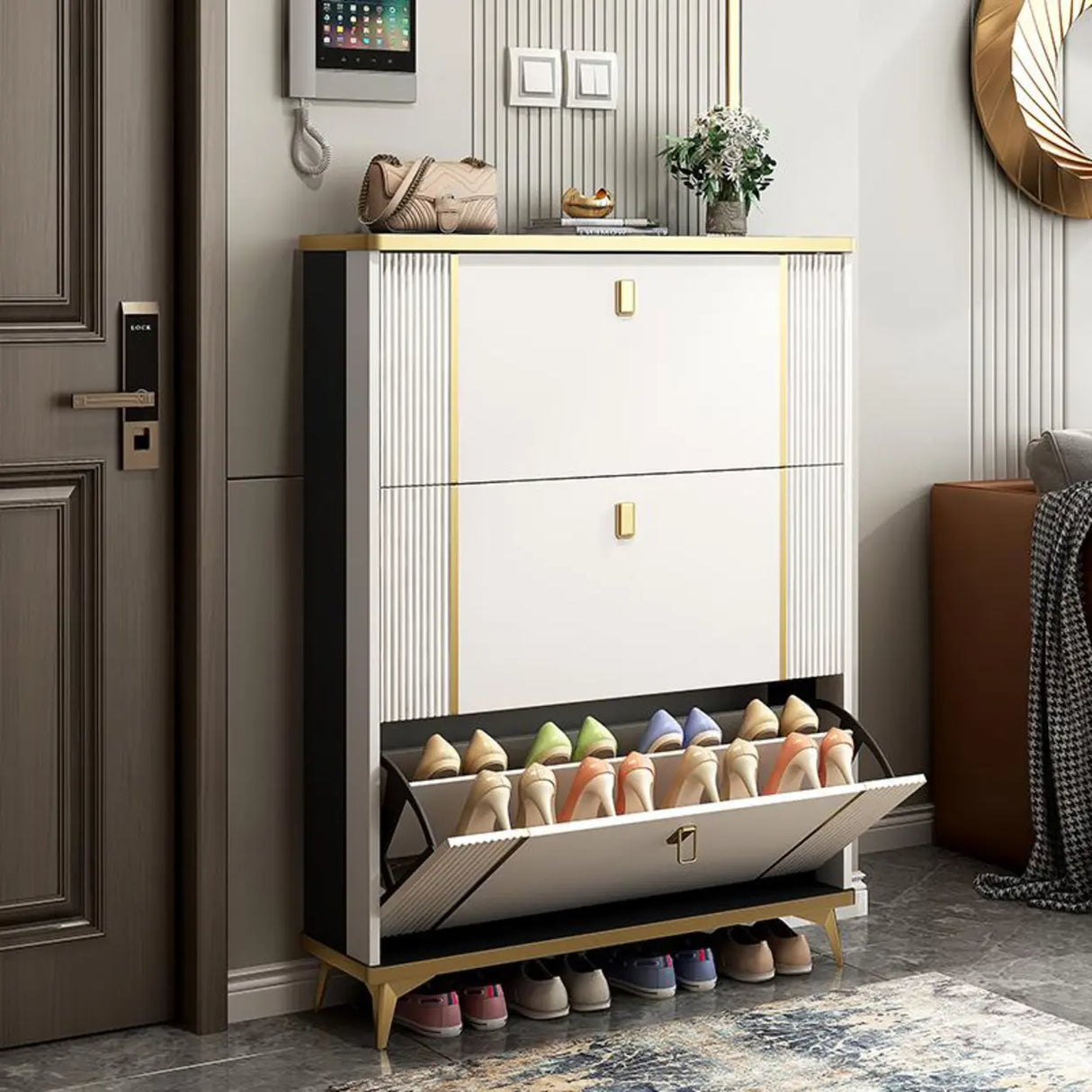 Modern Wood Adjustable Drop Front 3-Drawer Shoe Storage Image - 3
