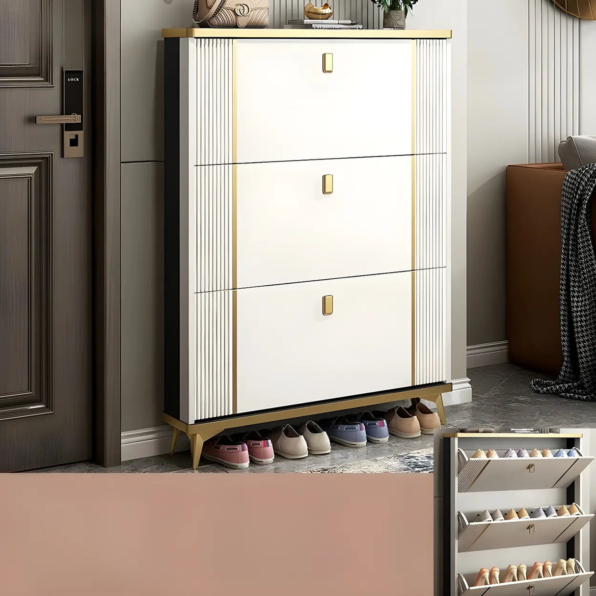 Modern Wood Adjustable Drop Front 3-Drawer Shoe Storage Image - 40