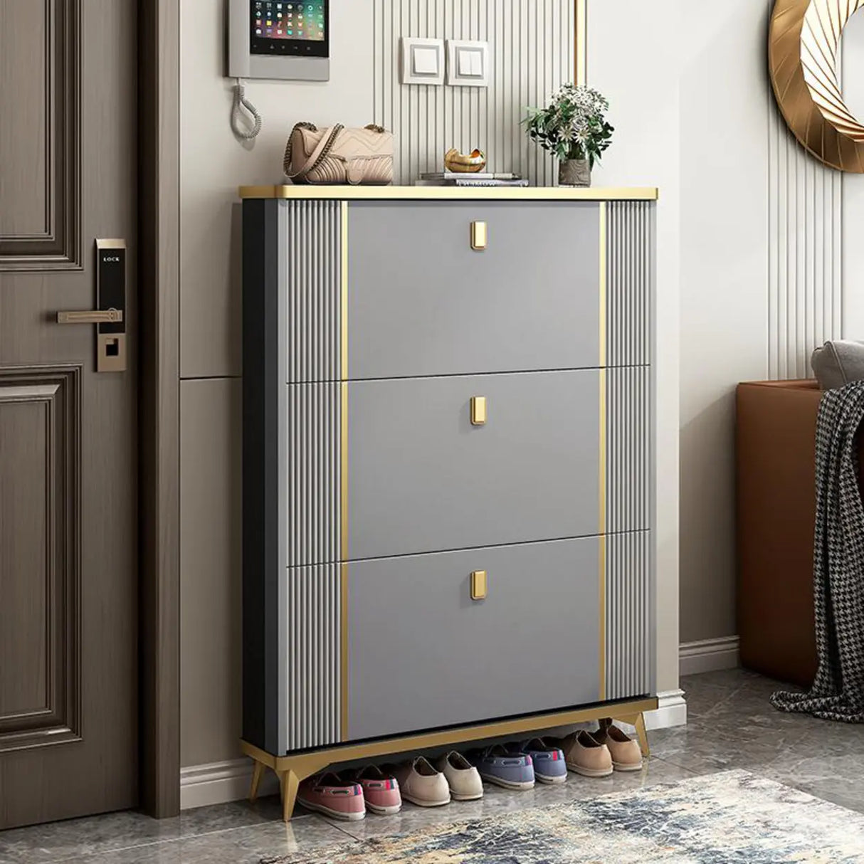 Modern Wood Adjustable Drop Front 3-Drawer Shoe Storage Image - 8