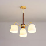 Modern Wood and Brass Dining Room Glass Drum Chandelier Image - 12