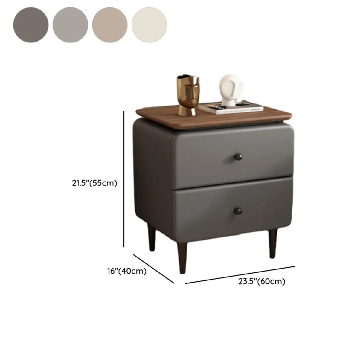 Modern Wood and Leather Nightstand with Two Drawers Image - 20