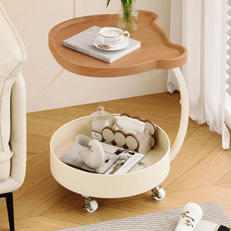 Modern Wood Bear Shape Tray Top Rolling Side Table with Storage Image - 1