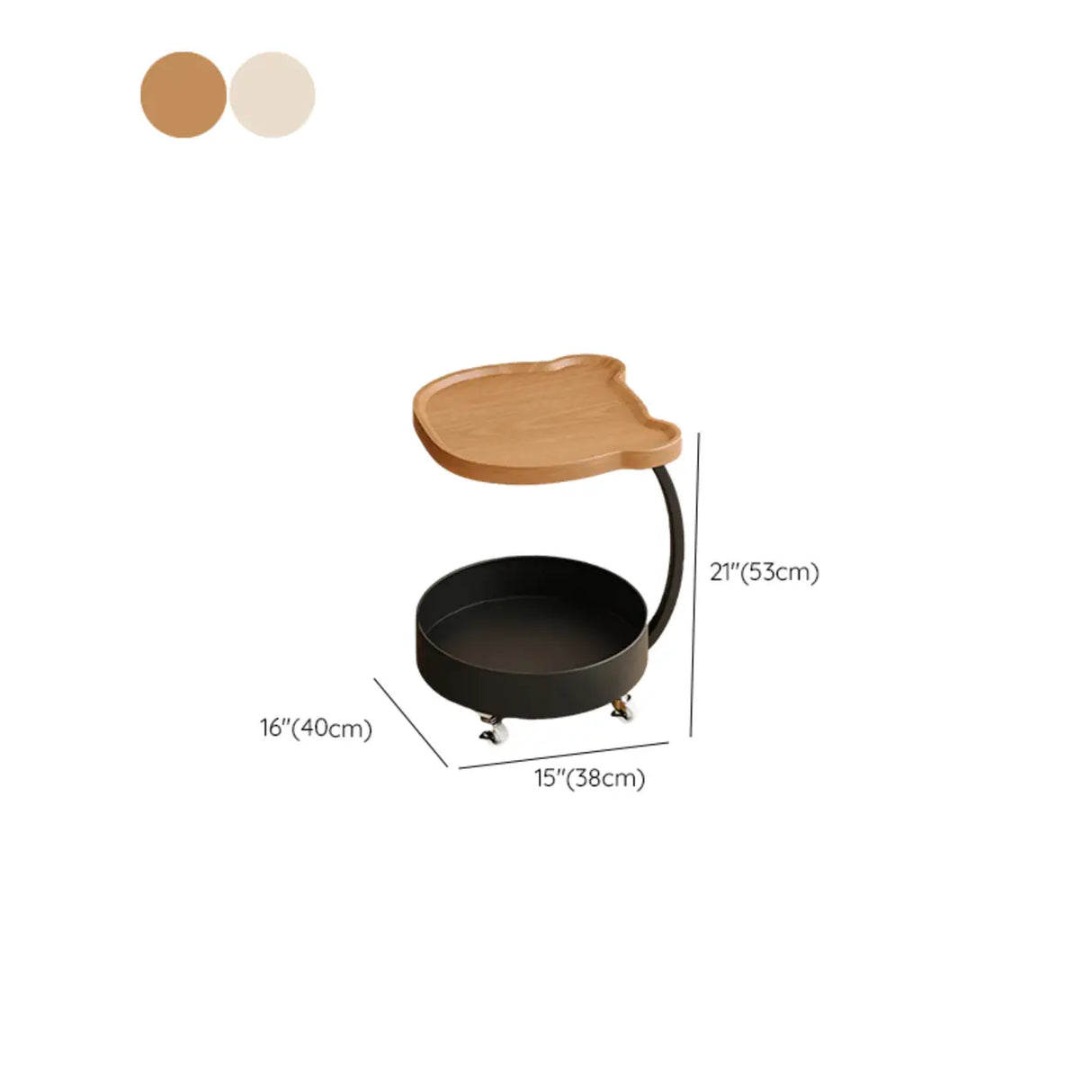 Modern Wood Bear Shape Tray Top Rolling Side Table with Storage 
