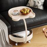 Modern Wood Bear Shape Tray Top Rolling Side Table with Storage Image - 6