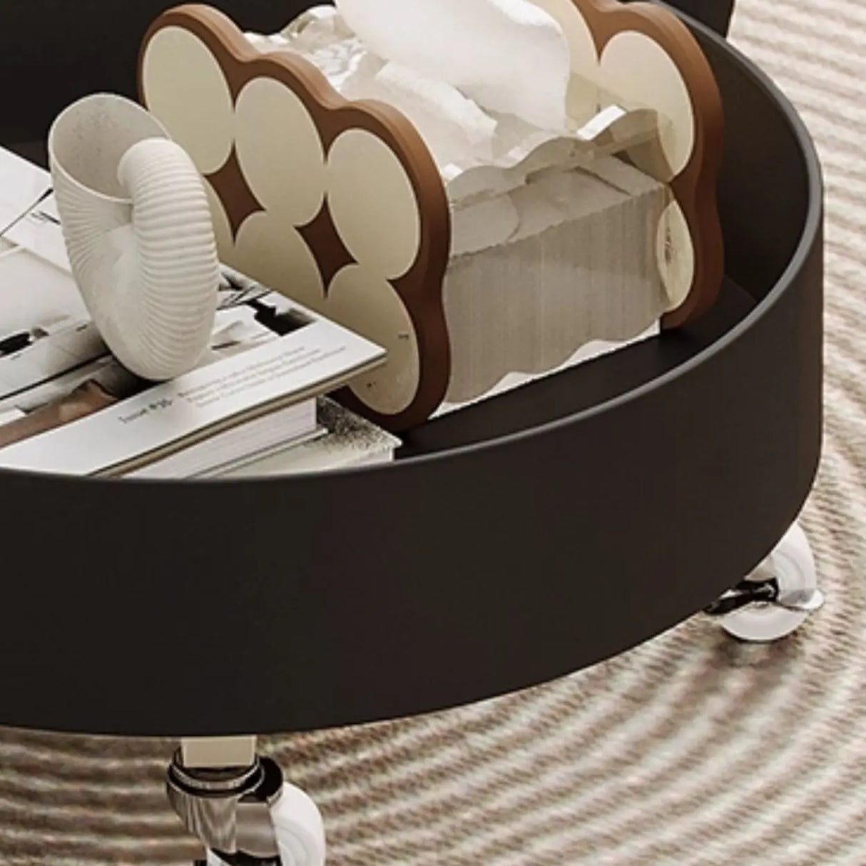 Modern Wood Bear Shape Tray Top Rolling Side Table with Storage Image - 9