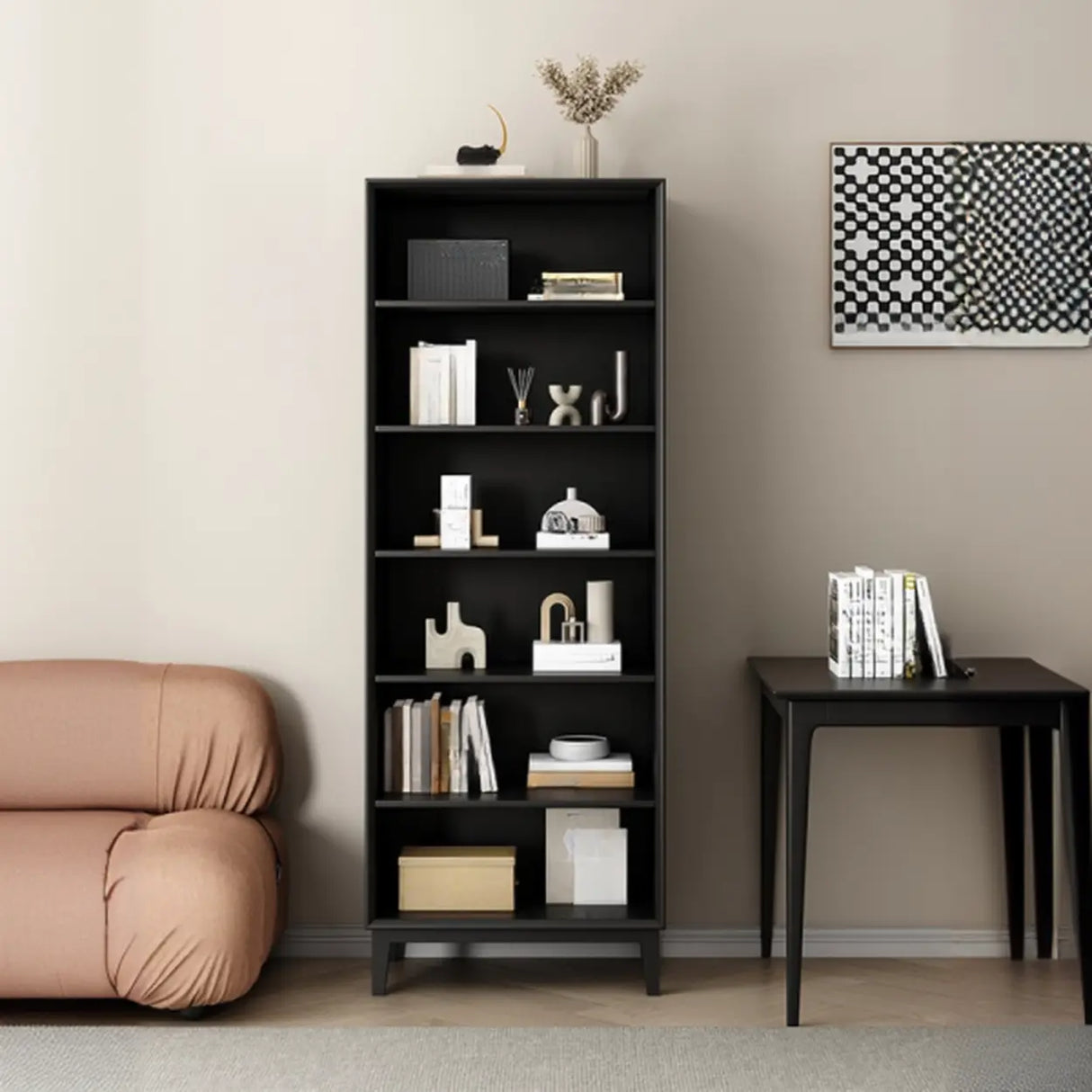 Modern Wood Black Closed Back Vertical Storage Bookcase Image - 4