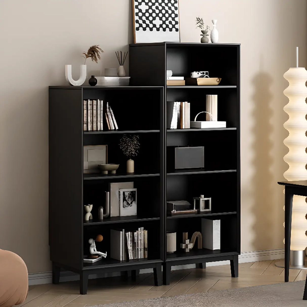 Modern Wood Black Closed Back Vertical Storage Bookcase Image - 6