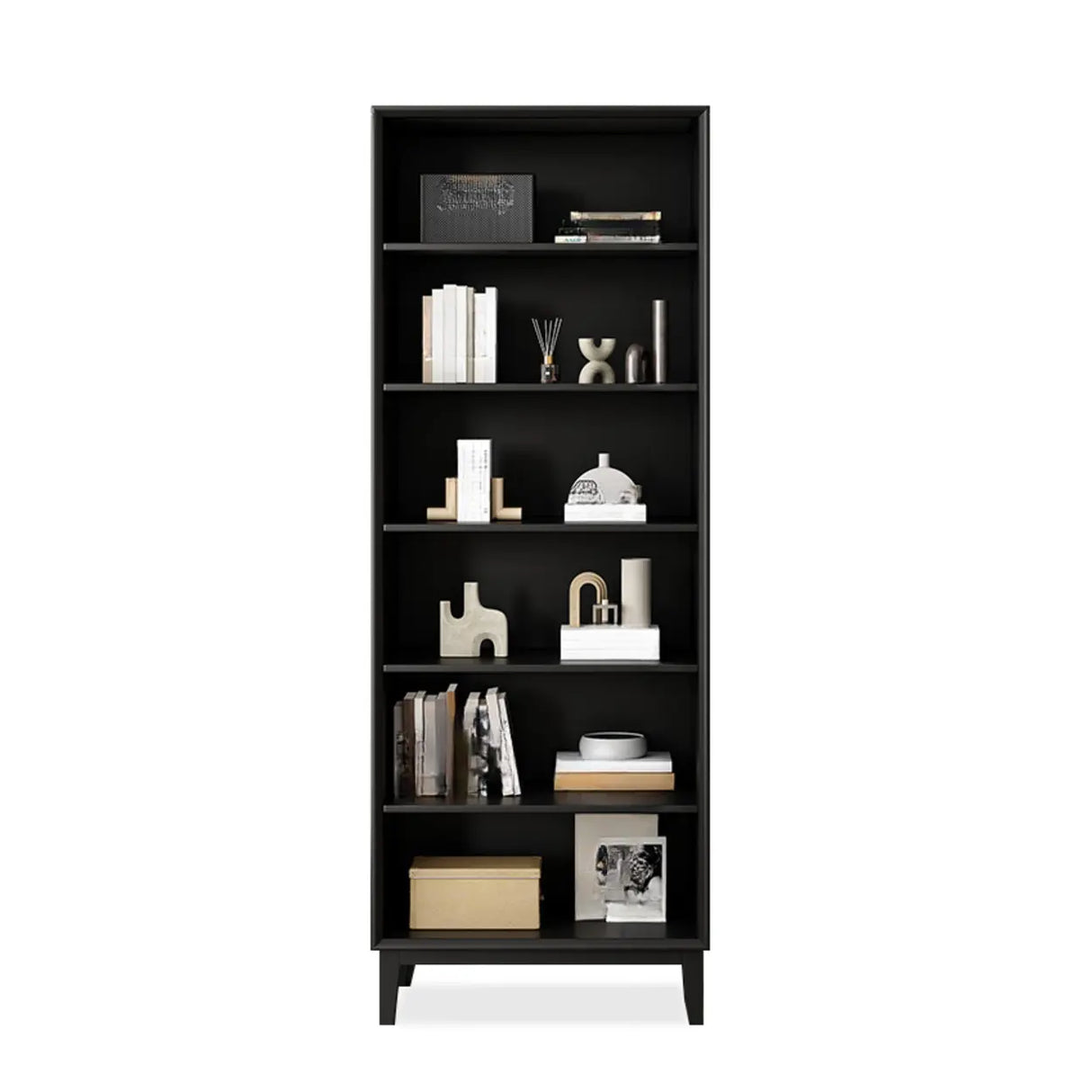 Modern Wood Black Closed Back Vertical Storage Bookcase Image - 9
