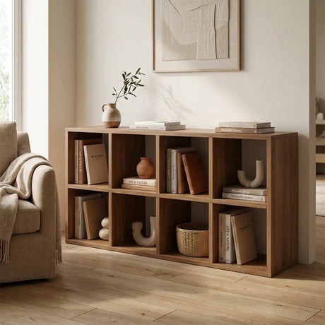 Modern Wood Closed Back Modular Storage Wide Bookcase Image - 2