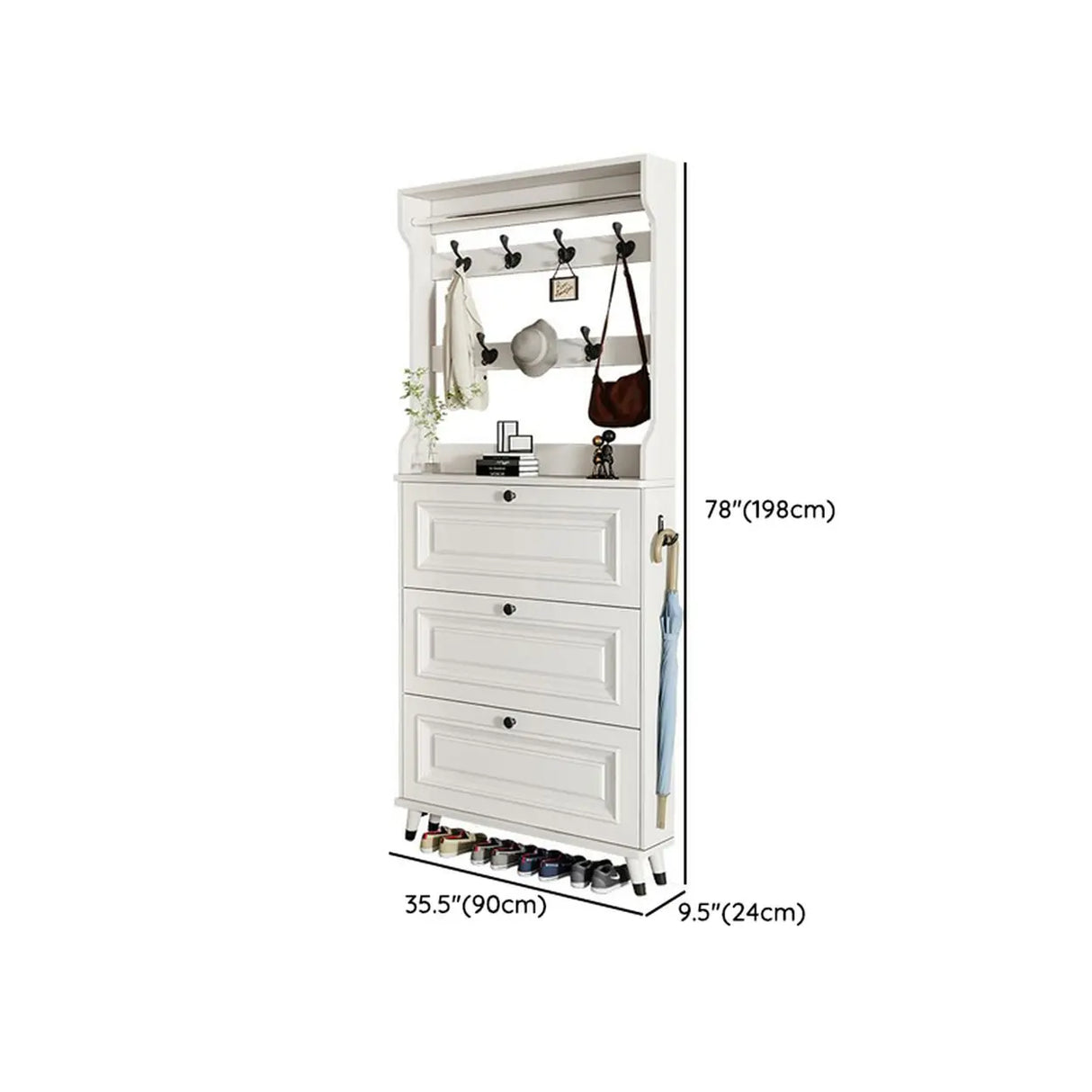 Modern Wood Entryway White Large Shoe Storage Cabinet Image - 10