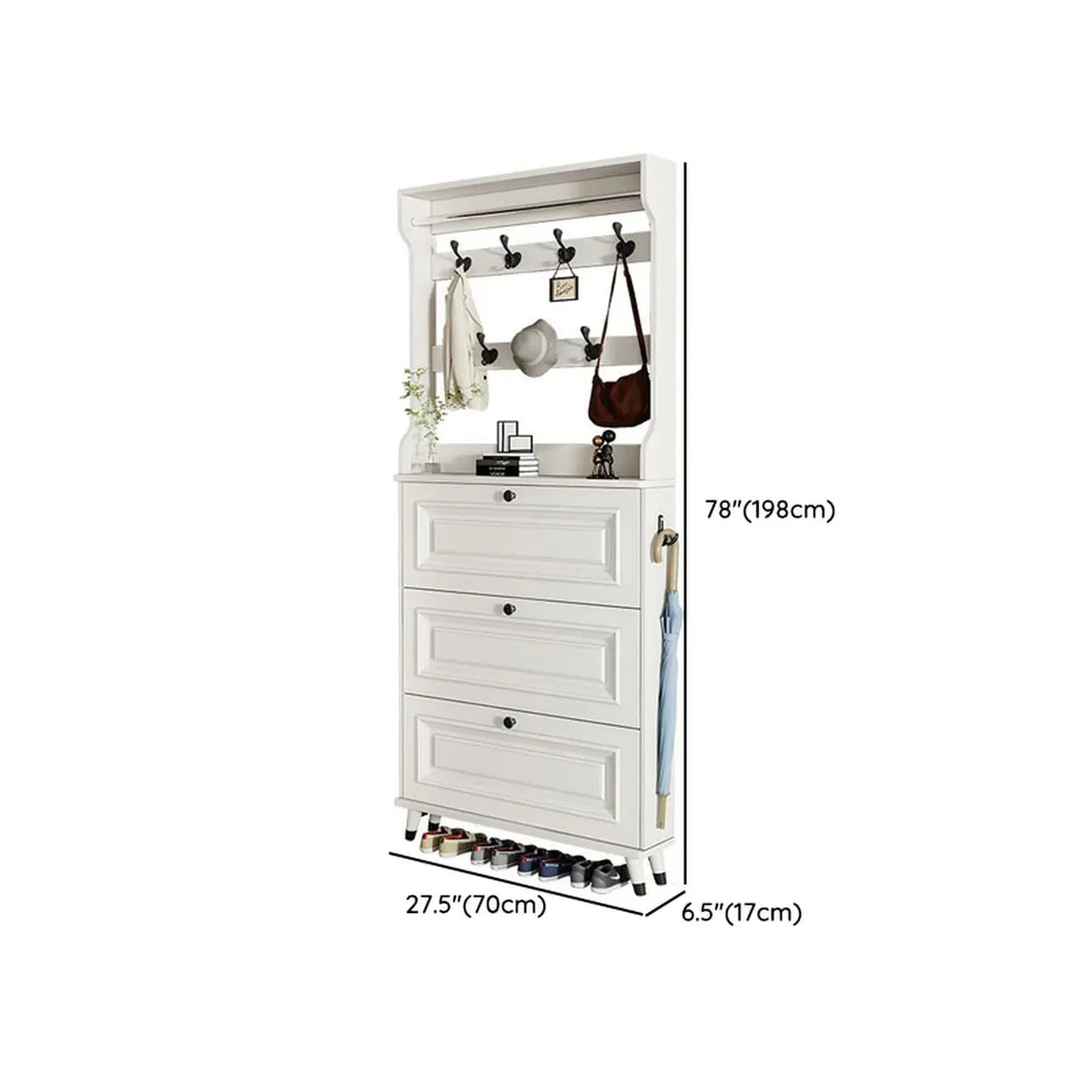 Modern Wood Entryway White Large Shoe Storage Cabinet Image - 14