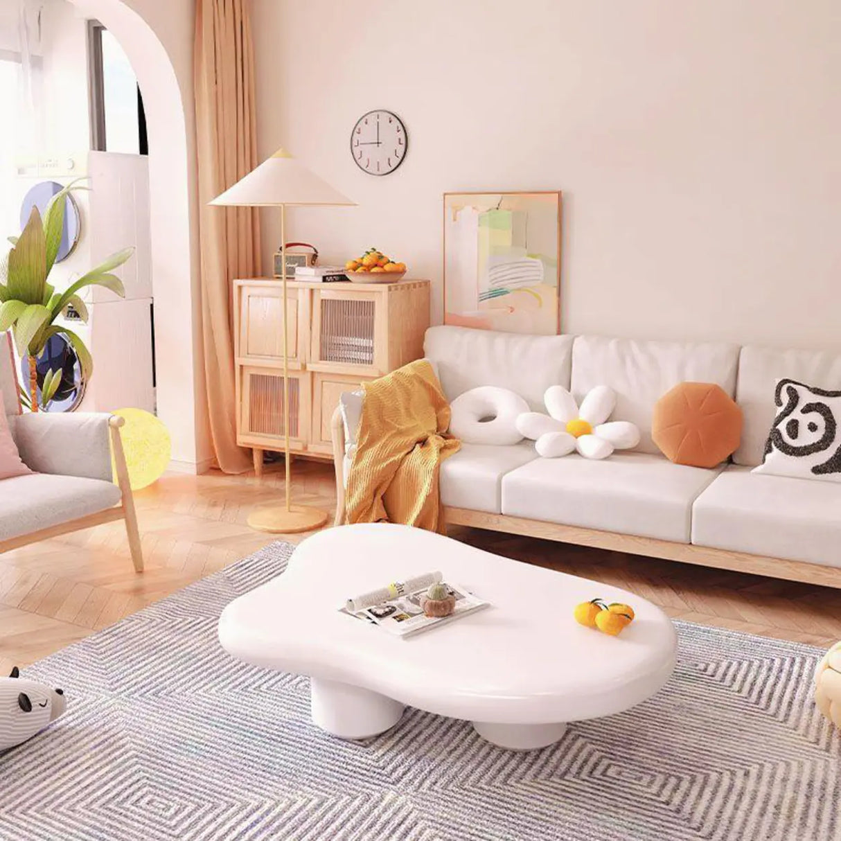 Modern Wood Free Form Coffee Table with Three Legs Image - 6