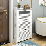 Modern Wood Free Standing White Drop Front Shoe Cabinet Image - 11