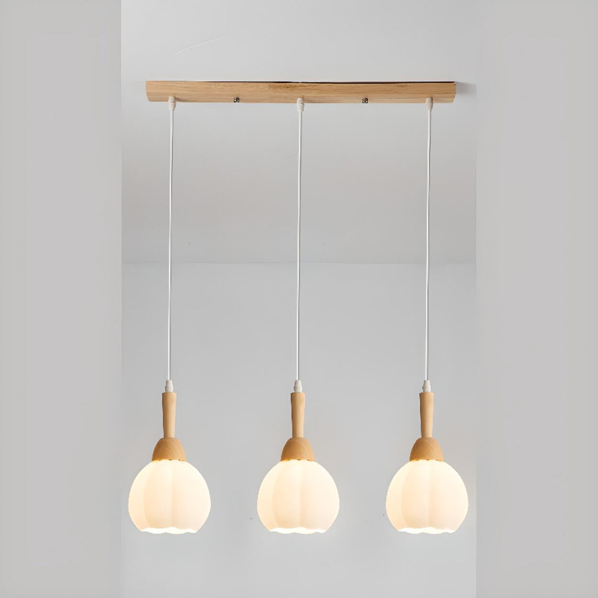 Modern Wood Glass Globe Dining Room Pendant Light Image - 10