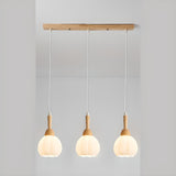 Modern Wood Glass Globe Dining Room Pendant Light Image - 10