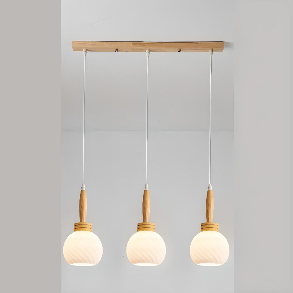Modern Wood Glass Globe Dining Room Pendant Light Image - 11