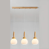 Modern Wood Glass Globe Dining Room Pendant Light Image - 11