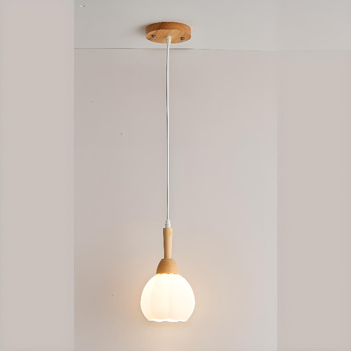 Modern Wood Glass Globe Dining Room Pendant Light Image - 6