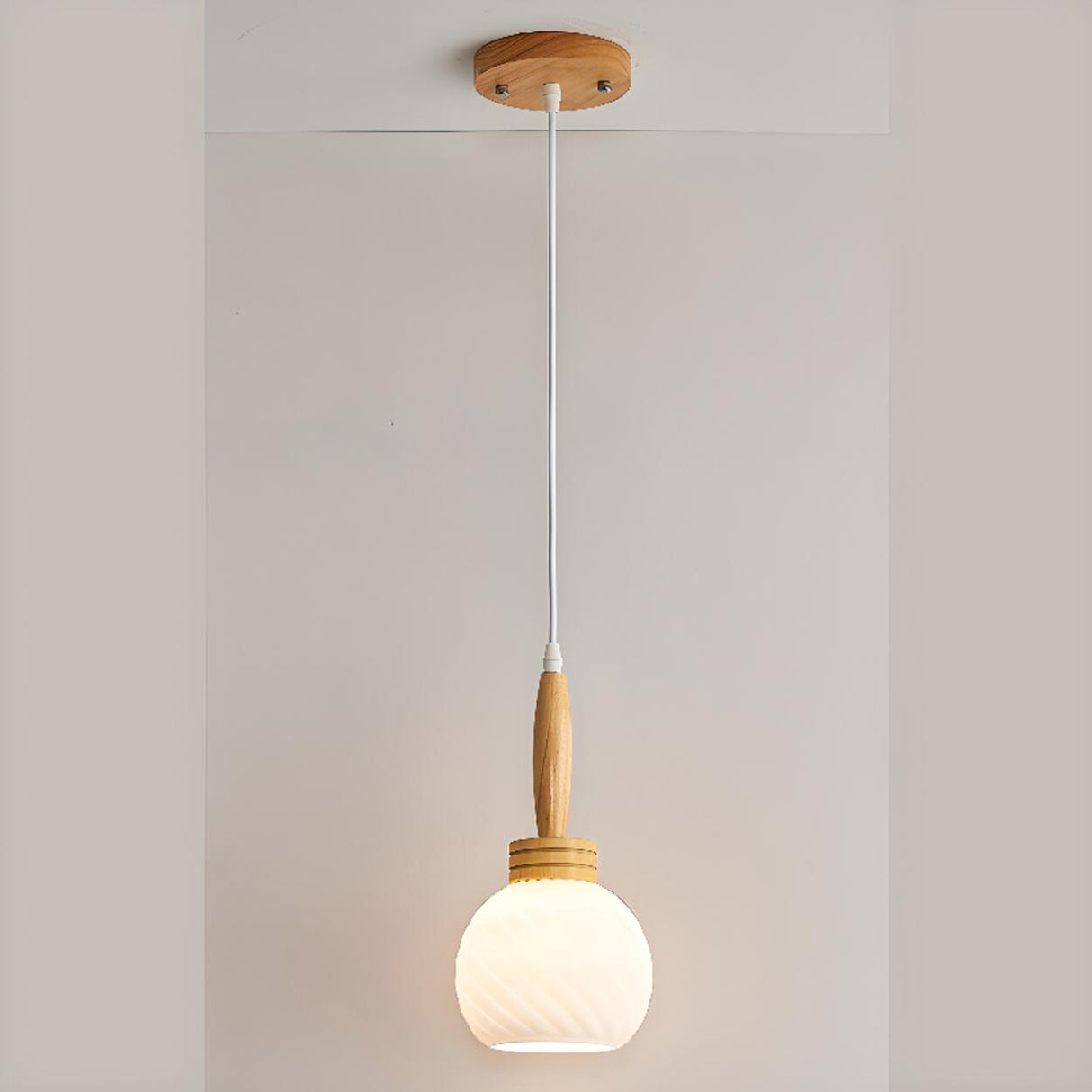 Modern Wood Glass Globe Dining Room Pendant Light Image - 7