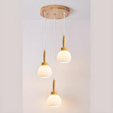 Modern Wood Glass Globe Dining Room Pendant Light Image - 8