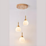 Modern Wood Glass Globe Dining Room Pendant Light Image - 9