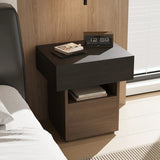 Modern Wood Nightstand with Storage Drawer and Shelf Image - 1
