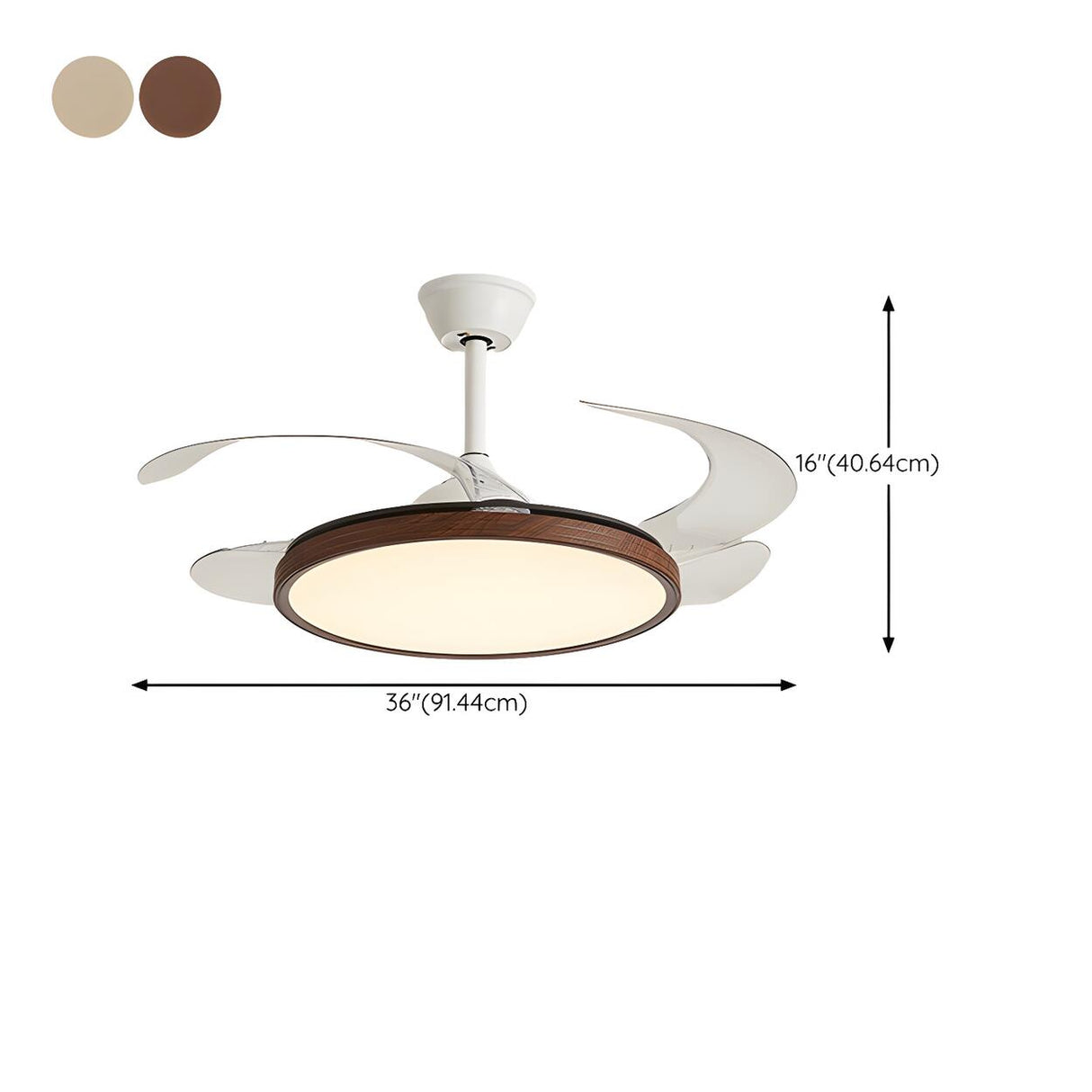 Modern Wood Retractable Blade Round Ceiling Fan Light 