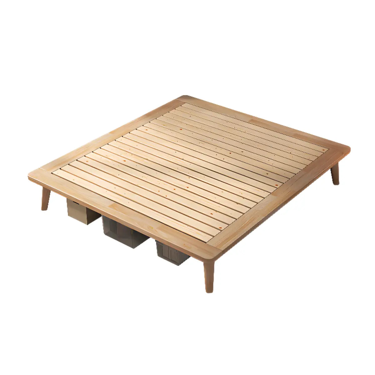 Modern Wood Square Natural Queen Storage Panel Bed Image - 6