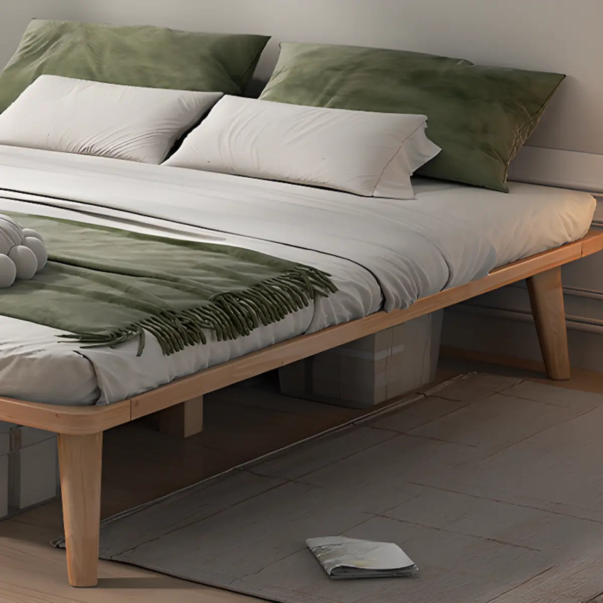 Modern Wood Square Natural Queen Storage Panel Bed Image - 7