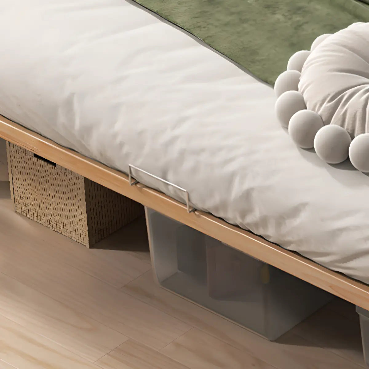 Modern Wood Square Natural Queen Storage Panel Bed Image - 9