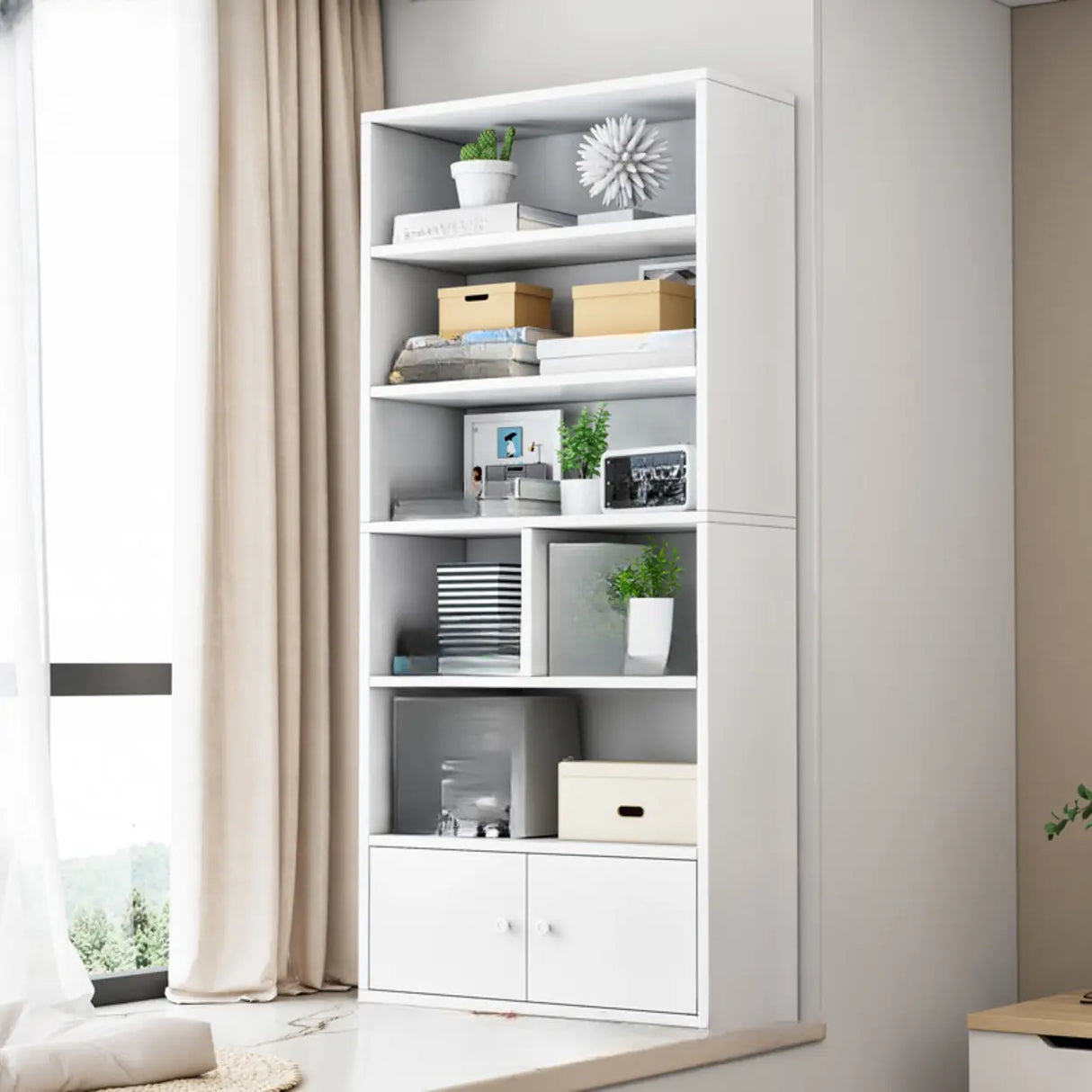 Modern Wood Vertical Barrister Storage Bookcase White Image - 15