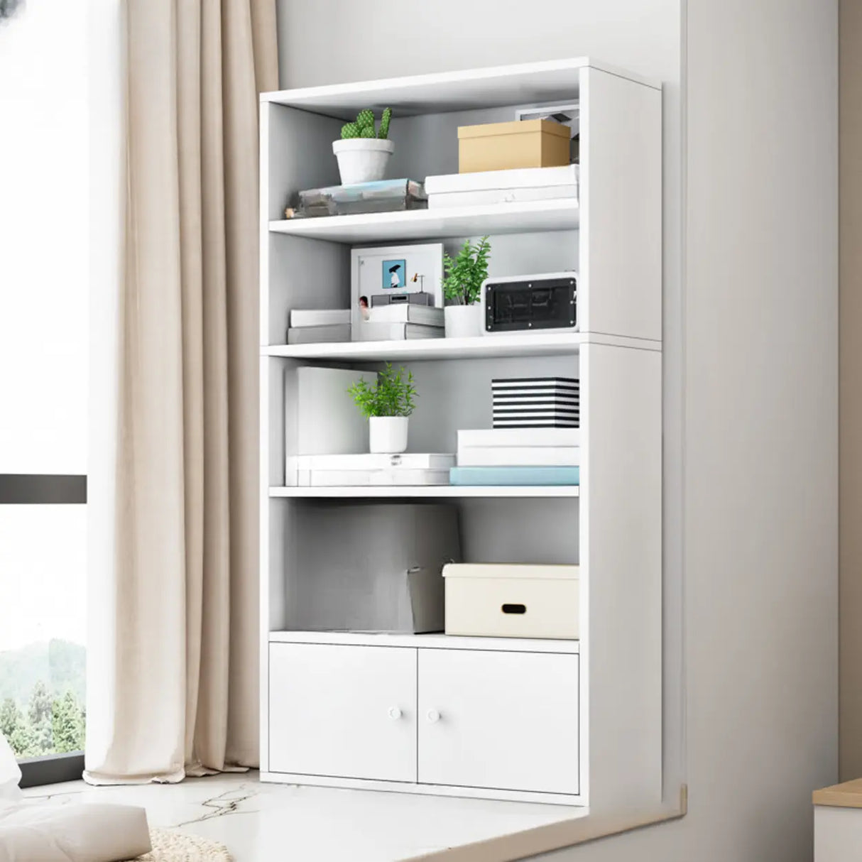 Modern Wood Vertical Barrister Storage Bookcase White Image - 16