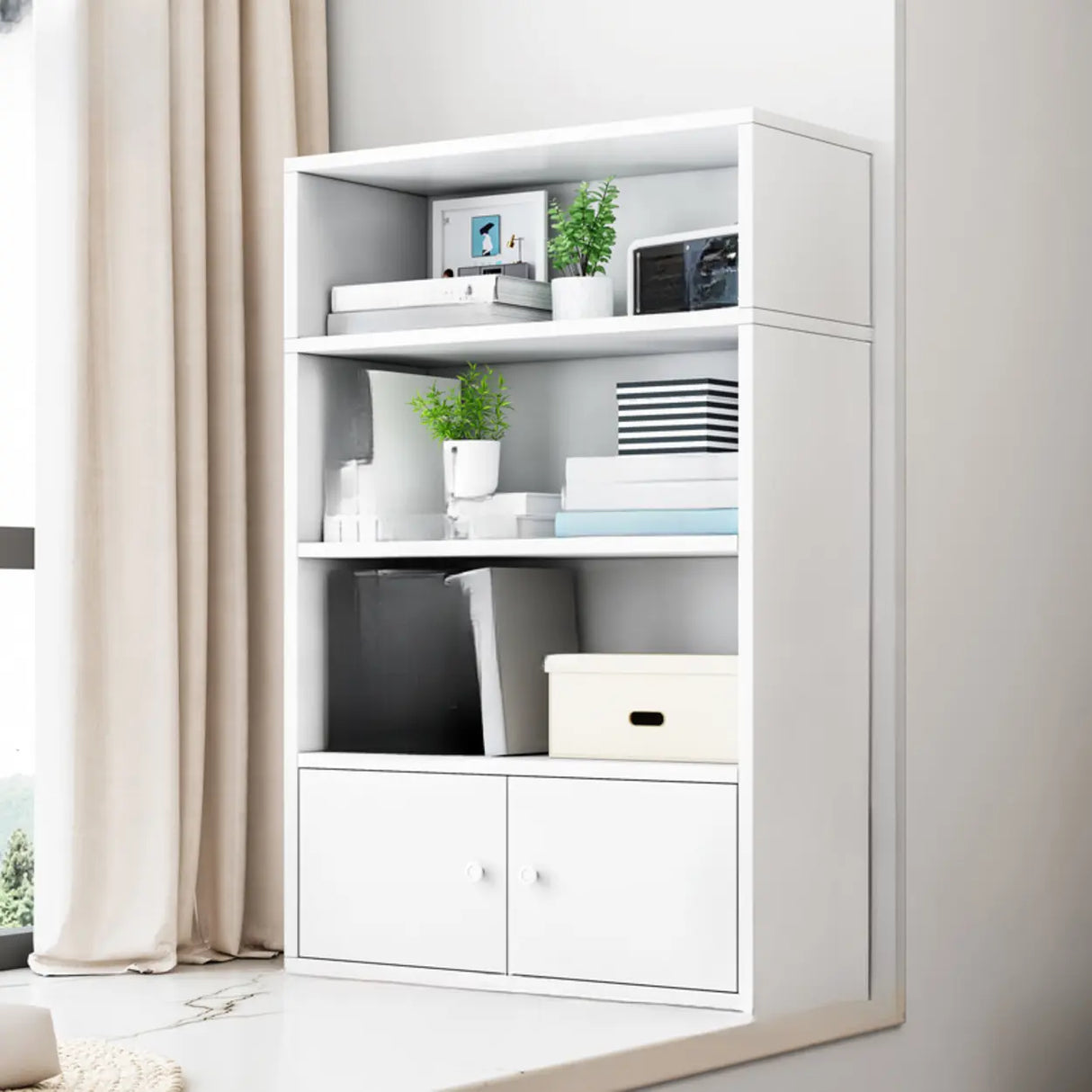 Modern Wood Vertical Barrister Storage Bookcase White Image - 17