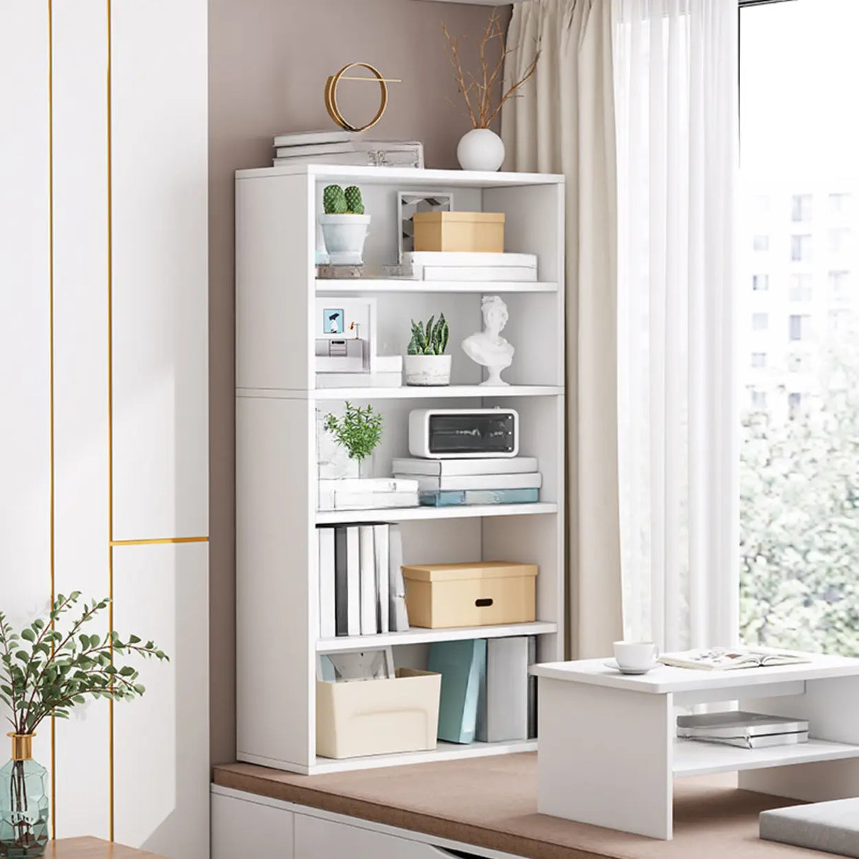 Modern Wood Vertical Barrister Storage Bookcase White Image - 4
