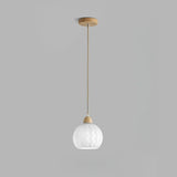 Modern Wood White Glass Round LED Pendant Light Image - 5
