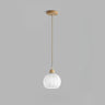 Modern Wood White Glass Round LED Pendant Light Image - 5