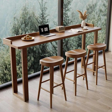 Modern Wooden Bar Table Set with 3 Stools for Home & Office Image - 1