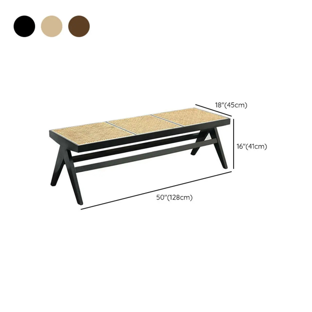 Modern Wooden Bench & Stool Set with Woven Rattan Seat 
