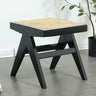 Modern Wooden Bench & Stool Set with Woven Rattan Seat Image - 8