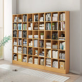 Modern Wooden Grid Design Oak Tall Library Bookcase Image - 1