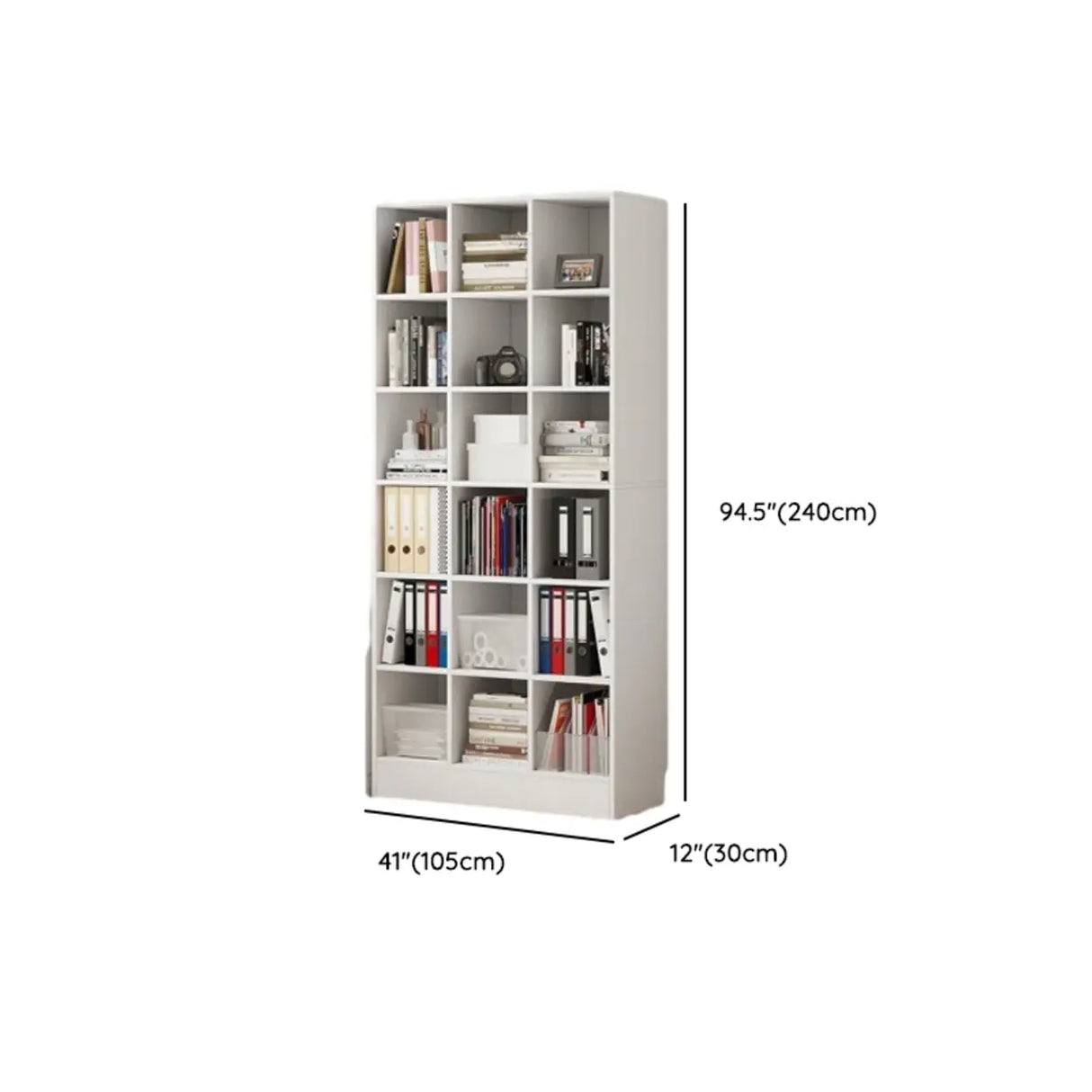 Modern Wooden Grid Design Oak Tall Library Bookcase Image - 16
