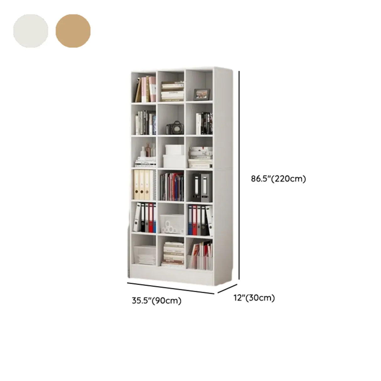 Modern Wooden Grid Design Oak Tall Library Bookcase Image - 18